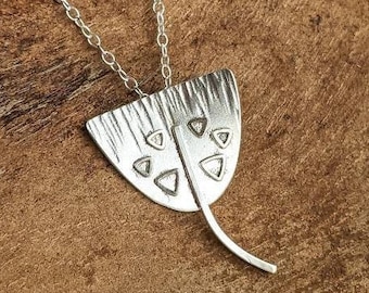 Scandi silver poppy pendant, handmade silver abstract poppy necklace, contemporary women&#39;s gift, gift for gardeners