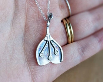Silver fuchsia flower pendant, unique handmade floral necklace, gift for gardeners