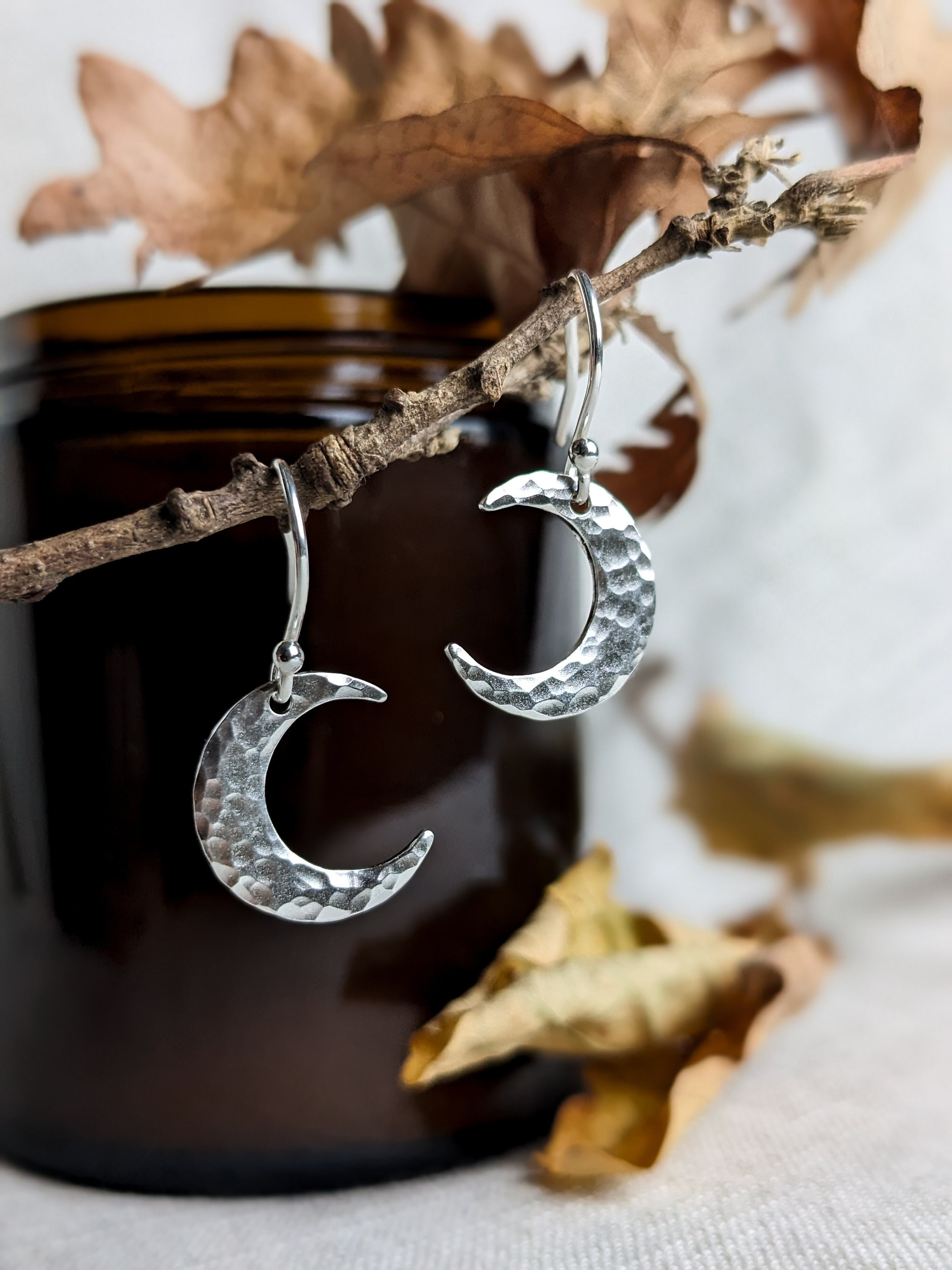 Sterling silver crescent moon drop earrings, sterling silver simple moon  earrings, gift for moon lovers