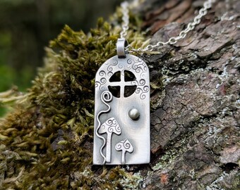 Silver fairy door necklace, on 18&quot; silver chain, romantacy necklace, enchanted jewellery, gift for faery lovers