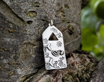 Silver fairy door necklace, on 16&quot; silver chain, romantacy necklace, enchanted jewellery, gift for faery lovers