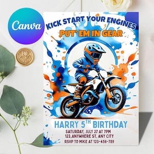 Motocross Birthday Invitation: Dirt Bike Adventure, Editable Canva Template (5x7 inches) (Digital Download)