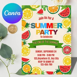 End of Summer Party Invitation, Summer Party Invitation, Summer Invites