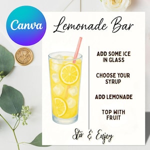 Lemonade Bar Sign Printable | Editable Canva Template | Summer Party Drink Station Decor | Instant Download
