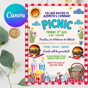 Company Picnic Flyer Editable Canva Template, Family Picnic fundraiser invitation, Customer Appreciation flyer