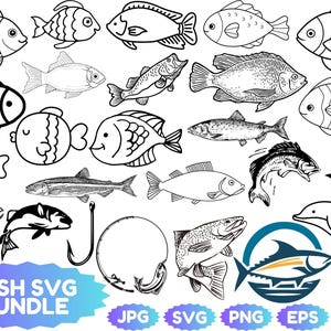 Fish SVG Bundle, Fish PNG Bundle, Fish Clipart, Fish SVG Cut Files for Cricut, Tropical Fish Svg, Fish Silhouette, Fish Vector