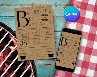Grill Babypartyeinladung Vorlage | Bearbeitbare Canva Digital Download