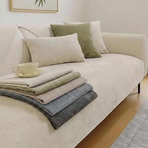 Modern våffelsofffilt | Halkfritt sofföverdrag | Husdjursvänlig sofffilt | Enfärgat och mjukt överdrag