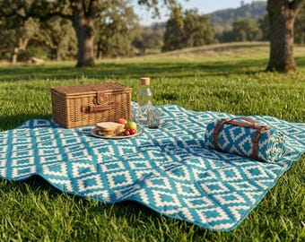 Foldable Geometric Picnic Mat | Waterproof Outdoor Blanket with Straps