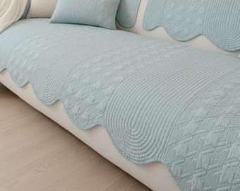 Funda de sofá de algodón con textura elegante / Protector de sofá / Cojín antideslizante para mascotas (gatos y perros)