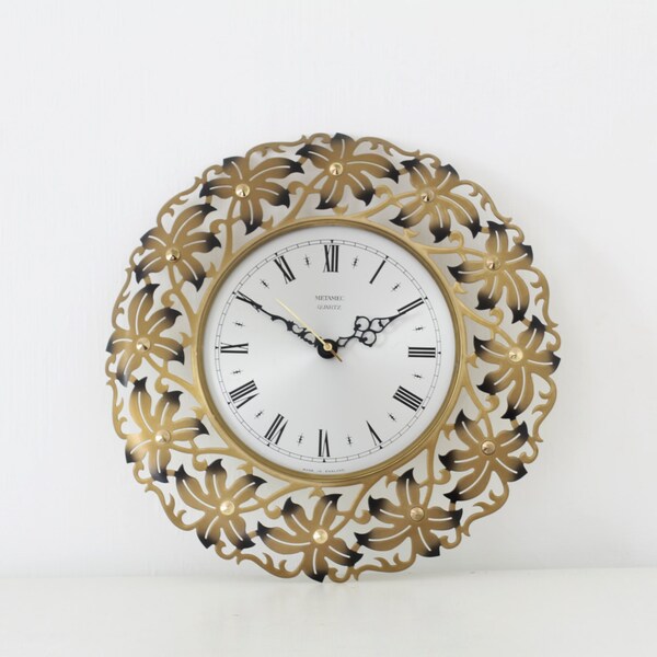 Retro mid century Metamec flower design clock 60s gold