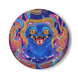 Vibrant Cat Ceramic Coaster - Colorful Drinkware, Art Coaster, Home Decor, Gift for Cat Lovers, Boho Style Coasters, KPOP Demon Hunters