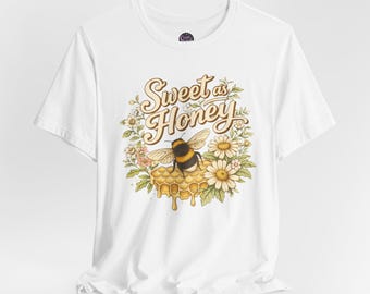Sweet as Honey bee illustration T-Shirt | sunflower, honeycomb, daisies