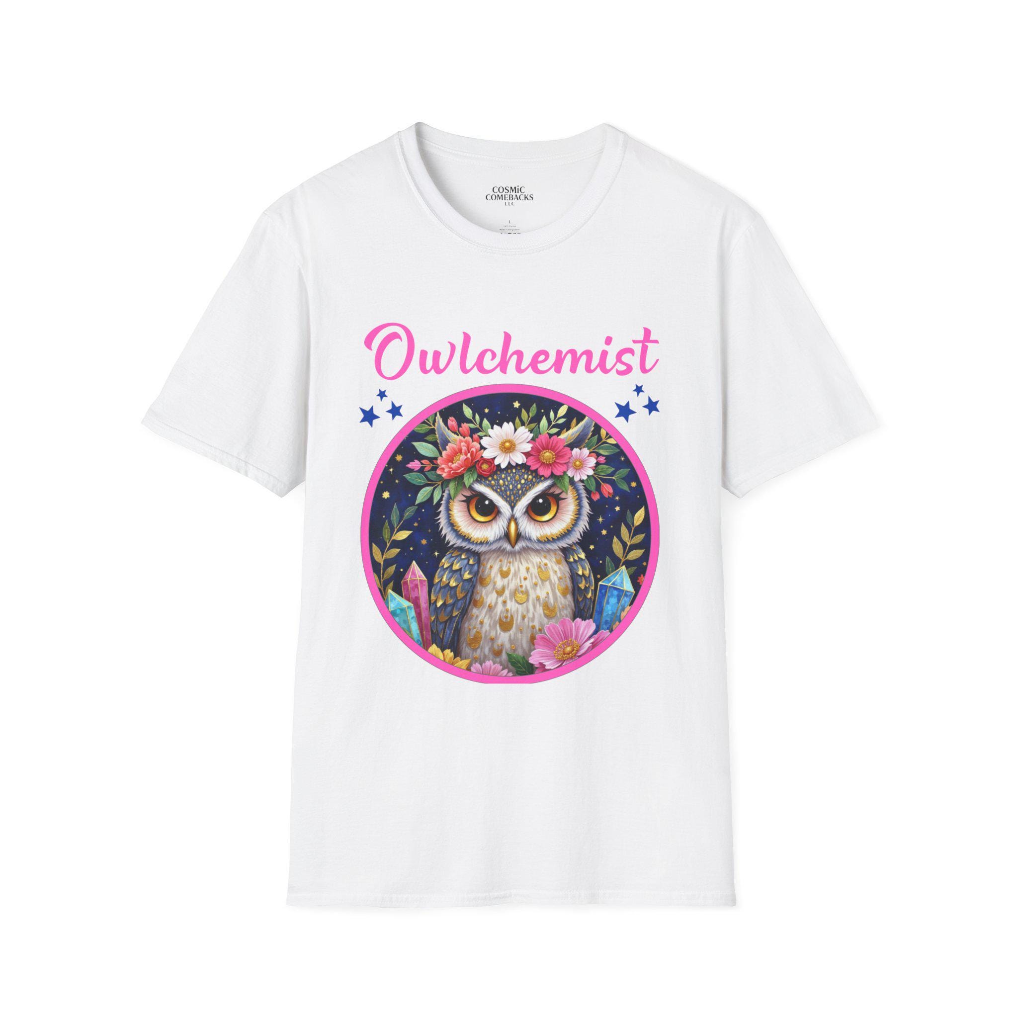 Owlchemist Owl T-Shirt with Flower Crown Owl V-Neck Whimsical Unisex Tee for Nature Lovers Unisex So