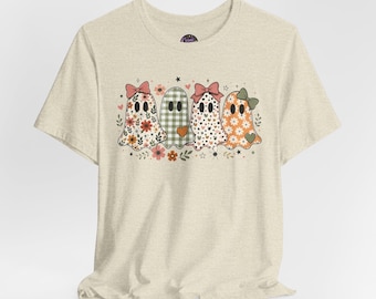 Floral Plaid Ghosts T-Shirt | Cute Fall Halloween Tee