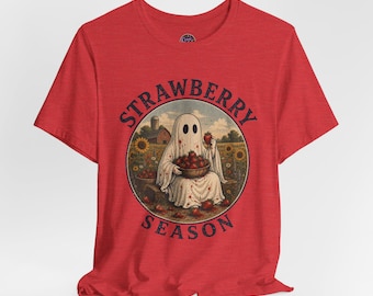 Strawberry Season Ghost T-Shirt | spooky summer fruit design