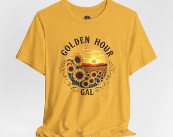Golden Hour Sunflower Gal Tee | Sunset Floral Graphic Shirt