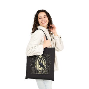 Gothic Raven Tote Bag, Stylish Eco-Friendly Bag, Halloween Accessory, Art Print Carryall, Gift for Book Lovers, Statement Bag