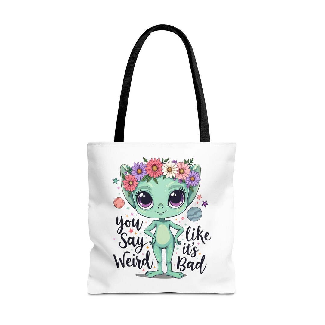 Whimsical Alien Tote Bag, Floral Bag, Unique Space Traveler Shoulder ...