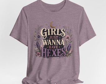 Camiseta "Girls Just Wanna Have Hexes" / Luna floral de bruja para Halloween
