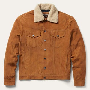 Personalized Suede Leather Jacket: Removable Shearing Collar For Men