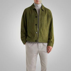 Men’s Green Real Suede Leather Trucker Jacket