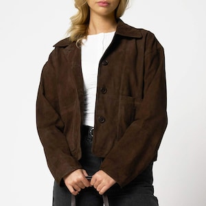 Brown Suede Jacket: Women&#39;s Relaxed Fit Goat Suede