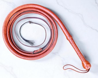 Kangaroo Bullwhip: Indiana Jones Style, Tan Leather Hide, Whip for Cosplay, Costume, Collection, Performance