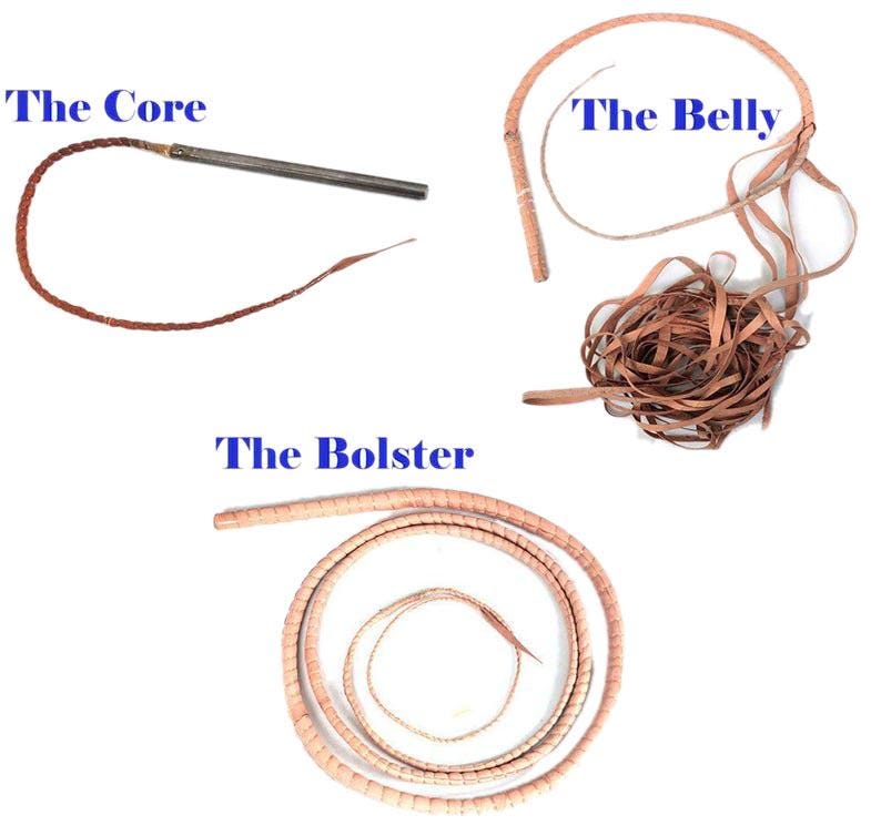 Western cowboy-style bullwhip with custom size and dark tone