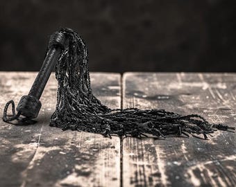 Leather Flogger Barbed Wire Flog, Handmade Black Cowhide Leather Costume Prop, BDSM Spanking Whip