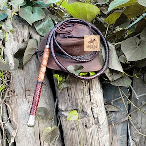 Handmade Kangaroo Leather Bullwhip with Long Wooden Handle, Custom Size Cowboy Whip, Real Leather Whip for Cosplay & Training, Gift for Him.