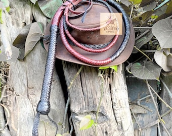 Handmade Dual Color Cowhide Leather Bullwhip, Custom Plait