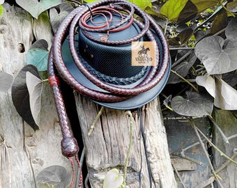 Bullwhip Kangaroo Leather: Indiana Jones Style Whip, Handmade Whisky Brown Hide, Custom Size & Plaits.
