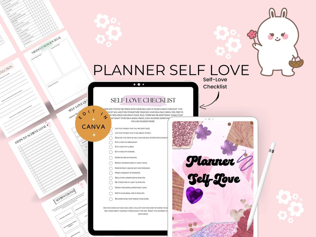 Editable Self Love Planner | Canva Wellness Journal (PDF) - Etsy