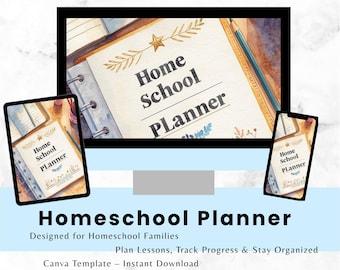 Editable Homeschool Planner Canva Template | Daily Weekly Monthly School Organizer