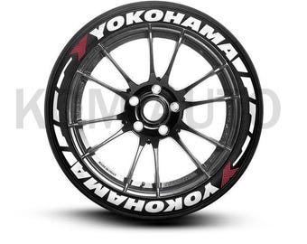 Yokohama Stripe Permanent Tire Stickers – Full Set of 8 for 4 Tires – White Raised Lettering | Waterproof & 1.25" Decals