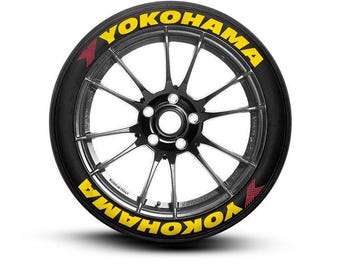 Yokohama Permanent Tire Stickers – Full Set of 8 for 4 Tires – White Raised Lettering | Waterproof & 1.25" Decals