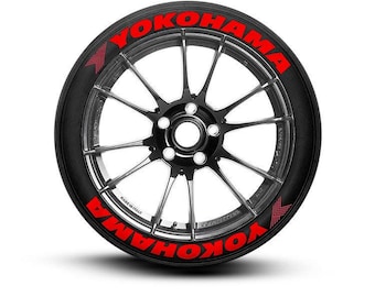 Yokohama Permanent Tire Stickers – Full Set of 8 for 4 Tires – White Raised Lettering | Waterproof & 1.25" Decals