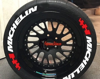 Michelin Flag Permanent Tire Stickers – Full Set of 8 for 4 Tires – White Raised Lettering | Waterproof & 1.25" Decals