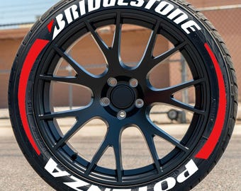 Autocollants permanents pour pneus Bridgestone Potenza Stripe – Jeu complet de 8 pour 4 pneus – Lettrage en relief blanc | Stickers imperméables et 1,25 po.
