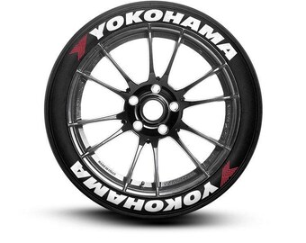 Yokohama Permanent Tire Stickers – Full Set of 8 for 4 Tires – White Raised Lettering | Waterproof & 1.25" Decals