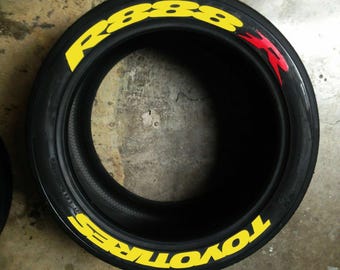 Toyo Tires R888R Permanent Tire Stickers – Full Set of 8 for 4 Tires – White Raised Lettering | Waterproof & 1.25" Decals