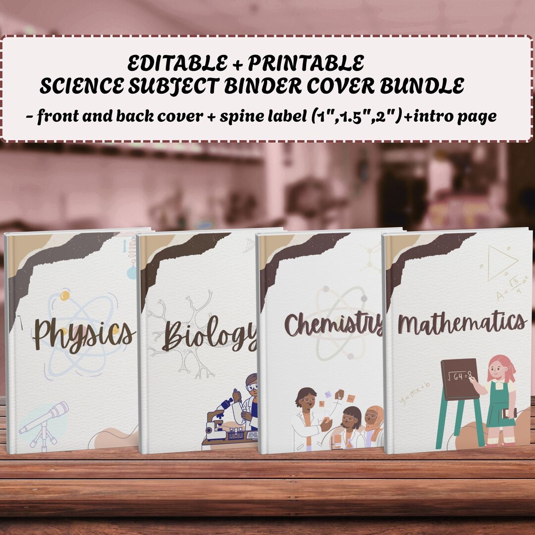 Editable Science Binder Cover Set |maths,physics,chemistry, Biology ...