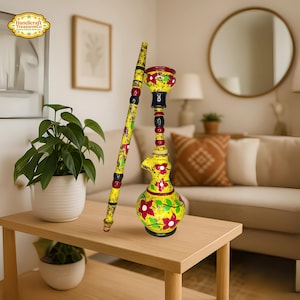 Balochi Hookah, Hand-Painted Clay Shisha, Functional Ethnic Hookah Pipe, Cultural Decor Piece, Handmade Gift for Him, Boho Accent