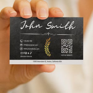 Modern Black Business Card Canva Template, Printable Business Card with QR Code, Scannable DIY Business Calling Card Template