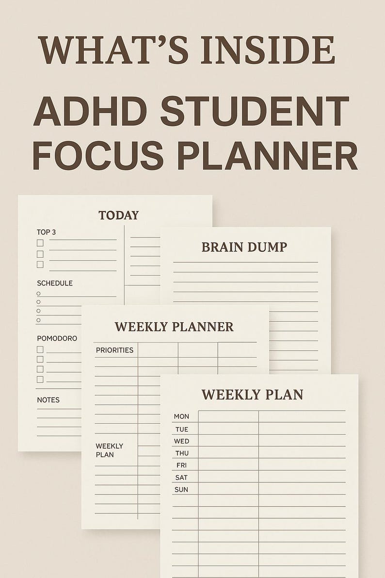 ADHD Student Planner | Pomodoro Study & Time Blocking | Printable PDF ...
