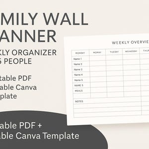 Family Wall Planner | Weekly Organizer for 5 People | Printable PDF + Editable Canva Template