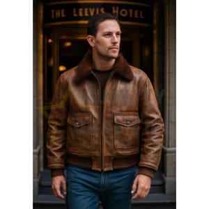 Handmade Men&#39;s A-2 Aviator Bomber Jacket | Real Leather Flight Coat | Vintage Military Style Outerwear | Gift for Him | Distressed Brown