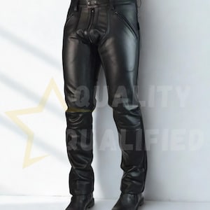 Men&#39;s Premium Leather Pants - Stylish Slim Fit with Zipper Pockets | Motorcycle & Fashion Leather Trousers- Cowhide Leather Comfortable