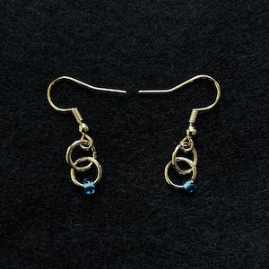 Gold Plated Dangle Earrings with a Blue Bead, Handmade, Minimalist, Small, Lightweight, Gift for Her